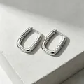 Élégantes créoles ovales minimalistes en argent sterling S925 avec une finition polie - Boucle d'oreille géométrique rectangulaire en U (Platine)