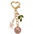 Elegante llavero de corazón dorado con amuleto de tulipán rosa y mariposa - Tulipán de Placa Redonda