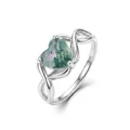 Bague élégante en argent sterling S925 avec agate mousse verte en forme de cœur - Bague En Argent Épais Et Platine / Argent 925