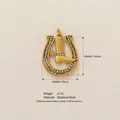 Golden horseshoe and cowboy boot pendant with crystals, 29x20mm stainless steel charm - Horseshoe and Cowboy Boot Style