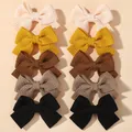 Set of 1.6 inch waffle texture fabric bow hair clips for girls in 5 assorted colors - Neutral Tone Ten Pack (10BI)