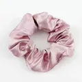 Elegant pink satin scrunchie hair tie for women with soft silk-like texture and shine - Purple Pink