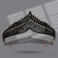Elegant gold alloy tiara with full black rhinestones for bridal parties and pageants - Versatile Black (TS-J3086BLK)