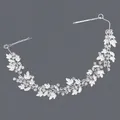 Diadema de novia plateada con hojas de strass brillantes para peinados elegantes - Diadema Versátil Plateada Con Diamantes De Imitación Hs-j5489