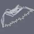 Eleganter silberner Blumen-Strass- und Perlen-Haarreif mit weißem, transparentem Band - Silbernes Vielseitiges Stirnband Hs-j5425
