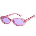 Stylish retro small oval sunglasses featuring a pink translucent frame and purple tinted lenses - Transparent Purple