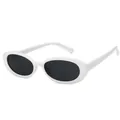 Trendy white oval frame sunglasses with dark black lenses for a stylish retro look - White