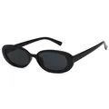 Vintage black oval frame sunglasses with dark lenses for retro fashion style - Black