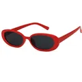Trendy red oval sunglasses with black lenses and a small frame retro design - Red