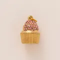 Élégant pendentif cupcake en acier inoxydable plaqué or 18 carats avec strass roses pour DIY - Pendentif dessert cupcake uniquement (sans chaîne) / Or