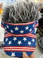 Patriotic US flag pattern visor with grey hair wig accent - Adjustable / Small Stars - Gray Hair