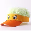Creative sun visor with green synthetic hair and cartoon face embroidery - Funny Expression Light Green Wig - 1 / Adjustable