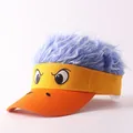 Fun sun visor hat with blue shaggy wig and cartoon face embroidery for party wear - Funny Expression Purple Wig - 1 / Adjustable