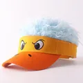Novelty yellow duck sun visor hat with fun blue fluffy wig hair for cool street style - Funny Expression Light Blue Wig - 1 / Adjustable