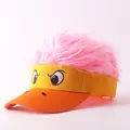 Creative funny visor cap with pink fake hair wig and cartoon duck face embroidery detail - Funny Expression Pink Wig - 1 / Adjustable