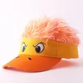 Funny street style sun visor hat with orange fake hair wig and cartoon eyes embroidery - Funny Expression Orange Wig - 1 / Adjustable