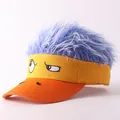 Novelty duck face sun visor hat with light blue faux fur wig for funny street style - Funny Expression Purple Wig - 2 / Adjustable