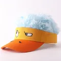 Unique street style visor hat featuring light blue simulation wig and cartoon duck face. - Funny Expression Light Blue Wig - 2 / Adjustable