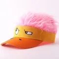 Fun Psyduck inspired visor cap with vibrant pink wig and embroidered duck face details. - Funny Expression Pink Wig - 2 / Adjustable