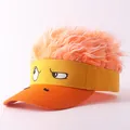 Funny novelty orange wig sun visor cap with grumpy eyes embroidery for cosplay parties - Funny Expression Orange Wig - 2 / Adjustable