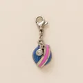 Pendentif en acier inoxydable avec émail bleu et rose, fermoir mousqueton et cristal - Style Planète en Émail / Argent