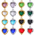 Multicolor heart-shaped glass charms with stainless steel borders for jewelry making. - Steel Color - Random Mixed Colors / 10*8mm / 0.22g