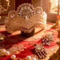 Luxury bridal gold rhinestone crown and tassel earring jewelry set for exotic weddings - Gold White