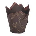 Bruine tulp cupcake vormpjes met gouden cursieve print voor bakken - Gouden Zeilbootprint / Set van 50 / koffiekleur