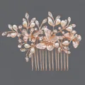Elegant rose gold bridal hair comb with pearls, rhinestones, and butterfly design - Rose Gold Pearl Rhinestone Hair Comb Hs-j4896