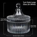 Large ribbed glass aromatherapy diffuser stone jar with lid, clear finish - Mongolian Yurt Glass Jar (White) / Large (10.5x13cm)