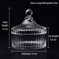 Extra large ribbed glass jar for aromatherapy crystal stones with specific dimensions - Mongolian Yurt Glass Jar (White) / Extra Large (14x15cm)