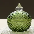 Elegant green diamond-patterned glass jar for aromatherapy crystal stone diffusers. - Green Pineapple Cleansing Bowl / Diameter 10cm
