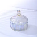 Elegant iridescent ribbed glass jar with matching lid for aromatherapy crystal stones - XL Laser Iridescent Glass Jar / Diameter 14cm