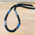 Detail view of natural coconut shell necklace with lapis lazuli and copper alloy beads - Silver Style (4)