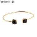 Detailed view of fashion gold stainless steel open cuff bracelet with black square stones - Square Black Rhinestone Open Style (ZZ43587B11Q0) / Gold