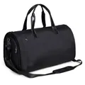Full view of the black waterproof travel garment duffel bag with shoulder strap - Fabric Style / Black