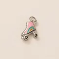 Vintage style pink roller skate charm with rainbow detail for DIY jewelry making projects - Roller Skate Style (PJ1189) / Colorful
