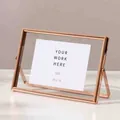 Modern minimalist rose gold metal picture frame with clear double-sided glass stand - Horizontal / 6 Inch (10.2x15.2cm) / Rose Gold