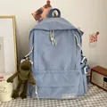 Korean style light blue school backpack for students with large capacity - With Random Pendant / Blue