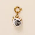 Ciondolo testa di bulldog in smalto bianco con chiusura ad anello a molla placcata oro 18K - Ciondolo a Orso