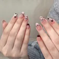 Short oval nude press-on nails featuring glitter rhinestones and black star designs - BY1576 / Handmade Nail Art Size M 10 Pieces/bag [tool Kit Included]