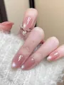Elegant nude pearlescent short oval press-on nails with a delicate fine shimmer finish - By2015 / Full Sizes (M/S/XS)#30 Pieces/Plate