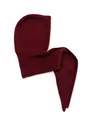 Burgundy integrated knitted hooded scarf with warm ribbed texture for winter - Burgundy