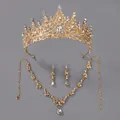 Elegant luxury gold crystal tiara crown with matching necklace and earrings jewelry set - Golden Vine Jewelry Set Set-j042g
