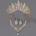 Parure luxueuse avec diadème, collier et boucles d'oreilles en alliage et strass - Ensemble De Bijoux Polyvalent Feuille D'or Et Branche Set-j046g