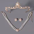 Ensemble bijoux 3 pièces élégant avec diadème perles, collier double rang et boucles d'oreilles - Ensemble De Bijoux Minimalistes En Or Set-j037g