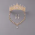 Élégante parure de bijoux couronne en strass dorés avec collier et boucles d'oreilles. - Zuhe-025g Coffret De Bijoux Polyvalent Banquet Doré