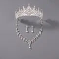 Élégante parure de mariage avec diadème, collier et boucles d'oreilles en strass - Ensemble De Bijoux Polyvalents En Argent Zuhe-025s