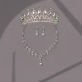 Élégante parure de bijoux de mariage avec diadème couronne et collier en strass argentés - Ensemble De Bijoux Polyvalents Silver Party Zuhe-024s
