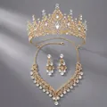 Parure de bijoux de mariage élégante avec tiare, collier et boucles d'oreilles dorés - Ensemble De Bijoux Vigne Dorée Zuhe-023g